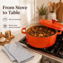 Enamel Cast Iron Dutch Oven Style Pot 28cm 6L With Lid And Gloves, Round Pot For Stew Soup And Family Dining - View 3