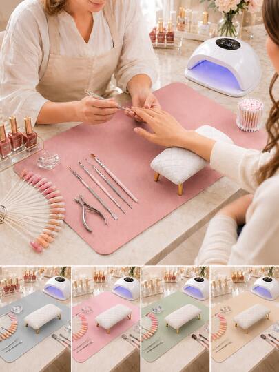 Tapete de arte de uñas para técnica de uñas, tapete de cuero PU para mesa, almohadilla plegable para mesa de manicura para descanso del brazo, tapete de escritorio de uñas antideslizante y lavable, protector de mesa resistente al agua para uñas acrílicas y esmalte de gel, uso en salón de uñas y hogar, 60x30cm