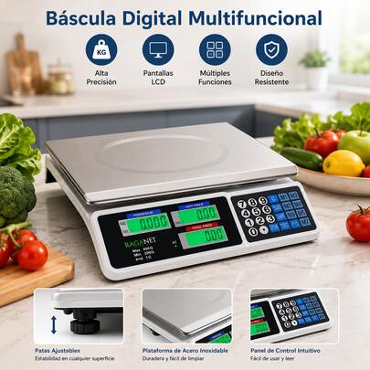 Buena Calidad Raganet, Báscula Comercial 40 Kg, Báscula Digital Recargable Pantalla Lcd Función Tara, Para Tienda o Negocio