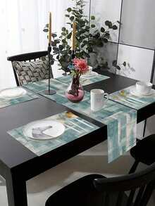 Vintage Blue Plaid Tablecloth And Placemat Set, Country Style Washable Fabric Table Decor, Gradient Table Mat Suitable For Kitchen, Indoor And Outdoor Decoration - Multicolor - View 1
