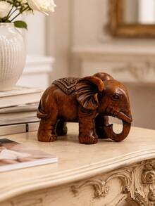 Set 2 Patung Gajah Keberuntungan Gaya Ukiran Kayu Thailand dari Resin, Dekorasi Kekayaan Feng Shui, Cocok untuk Pintu Masuk, Taman, Halaman, Hadiah Pindah Rumah - Gajah Kayu - View 10