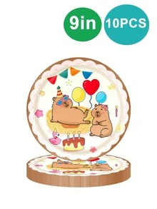 10pcs Capybara Themed Birthday Decorations, Party Disposable Tableware Decorations Including Napkins And Paper Cups Cute Cartoon Party Decorations, Birthday Decorations, Friends Parties, Outdoor Camping Picnics, Holiday Party Supplies - Multicolor - View 8