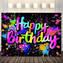 1件生日彩色黏液塗鴉背景布-螢光生日派對裝飾-互動式黑光攝影背景,附彩色潑墨效果-適合趣味慶祝活動與拍照亭,聖誕節 - A - 查看 4