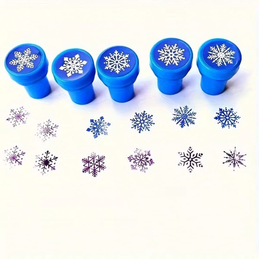 冰雪主題兒童小印章,雪花皇冠城堡圖案,女孩手工DIY裝飾,自動出墨蓋章玩具 - 彩色 - 查看 1