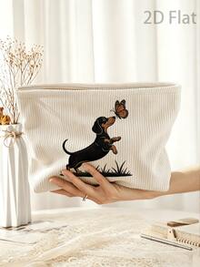 Cute Dachshund And Butterfly Makeup Bag (Faux Embroidery 2D) - Large Capacity Zipper Travel Makeup Organizer, Durable Fabric, Portable Daily Travel Makeup Bag, Suitable For Men And Women - Multicolor - View 11