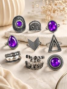 Klaudinni Set Of 9 Purple Rings, Cute - Violet Purple - View 4