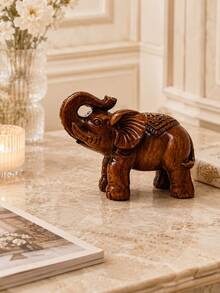 Set 2 Patung Gajah Keberuntungan Gaya Ukiran Kayu Thailand dari Resin, Dekorasi Kekayaan Feng Shui, Cocok untuk Pintu Masuk, Taman, Halaman, Hadiah Pindah Rumah - Gajah Kayu - View 9