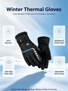 Outdoor Cold-Proof Ski Gloves, Thick Fleece Lining, Waterproof, Windproof, Non-Slip Grip, Adjustable Strap, Warm Winter Gloves Suitable For Skiing, Cycling, Hiking, Fishing - Multicolor - View 3