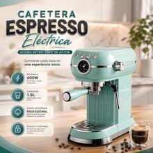 Cafetera Eléctrica Retro Kitchenes, Espresso, Capuchino y Espuma, de 1.5L, 600W de Potencia, Color Verde Menta, Diseño Vintage y Elegante, Fácil de Limpiar - verde menta - Ver 3