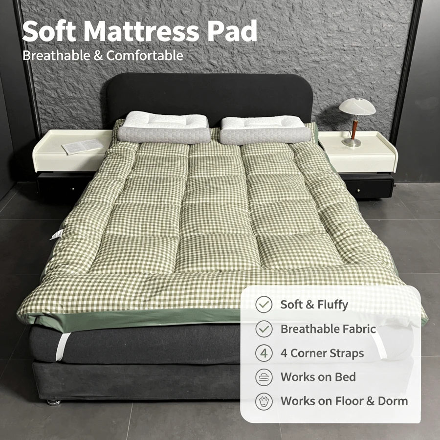 All-Season Thin Floor Mattress, Soft & Breathable Tatami Mat, Suitable For Dorm, Bedroom, Hotel - Olive Green - View 1