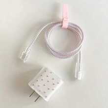 1組粉色印花小愛心透明充電器保護套，防摔防碎防氧化防髒防刮，溫柔風格充電器保護套，適用於Apple 18W/20W快充頭所有型號，送給女友的小眾溫柔禮物 - 時尚之心 粉紅色 - 查看 4