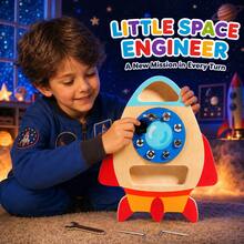 Children's Wooden Rocket Busy Board Toy With Screws, Nuts, Bolts And Tools Set, Hand-Eye Coordination Training, Thinking And Motor Skills Development, Parent-Child Interactive Game, Birthday Gift - Multicolor - View 3