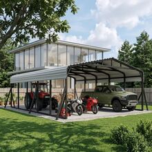20x30 FT Metal Carport, Heavy Duty Car Port Canopy With Reinforced Base And Galvanized Steel Roof & Frame, 2 Car Garage Shelter For Car, Boats And Trucks10x15 12x20 12x25 20x20 - TCP - View 1