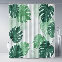 1pc Gradient Monstera Leaf Minimalist Green Plant Shower Curtain Decorative Shower Curtain, Bathroom Accessories Home Decor Gift - Includes 12 Hooks - Multicolor - View 7