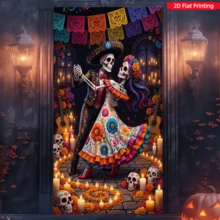 2D Flat Banner 1pc Day Of The Dead Theme Vintage Dancing Skeleton Background Cloth, Suitable For Mexican Theme Party, Carnival Decoration, Indoor/Outdoor Holiday Backdrop, Photography Cloth, Wall Hanging Decor, Holiday Arrangement, Halloween Decoration Hanging Cloth, Polyester Material - A - View 4
