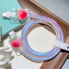 1 Set TPU Flower Data Cable Protector, Protects Data Cable, Made Of Durable ABS Material - Compatible With Apple 18W/20W Charger, Protects Charging Phone Cable From Damage - Red Peach - View 4