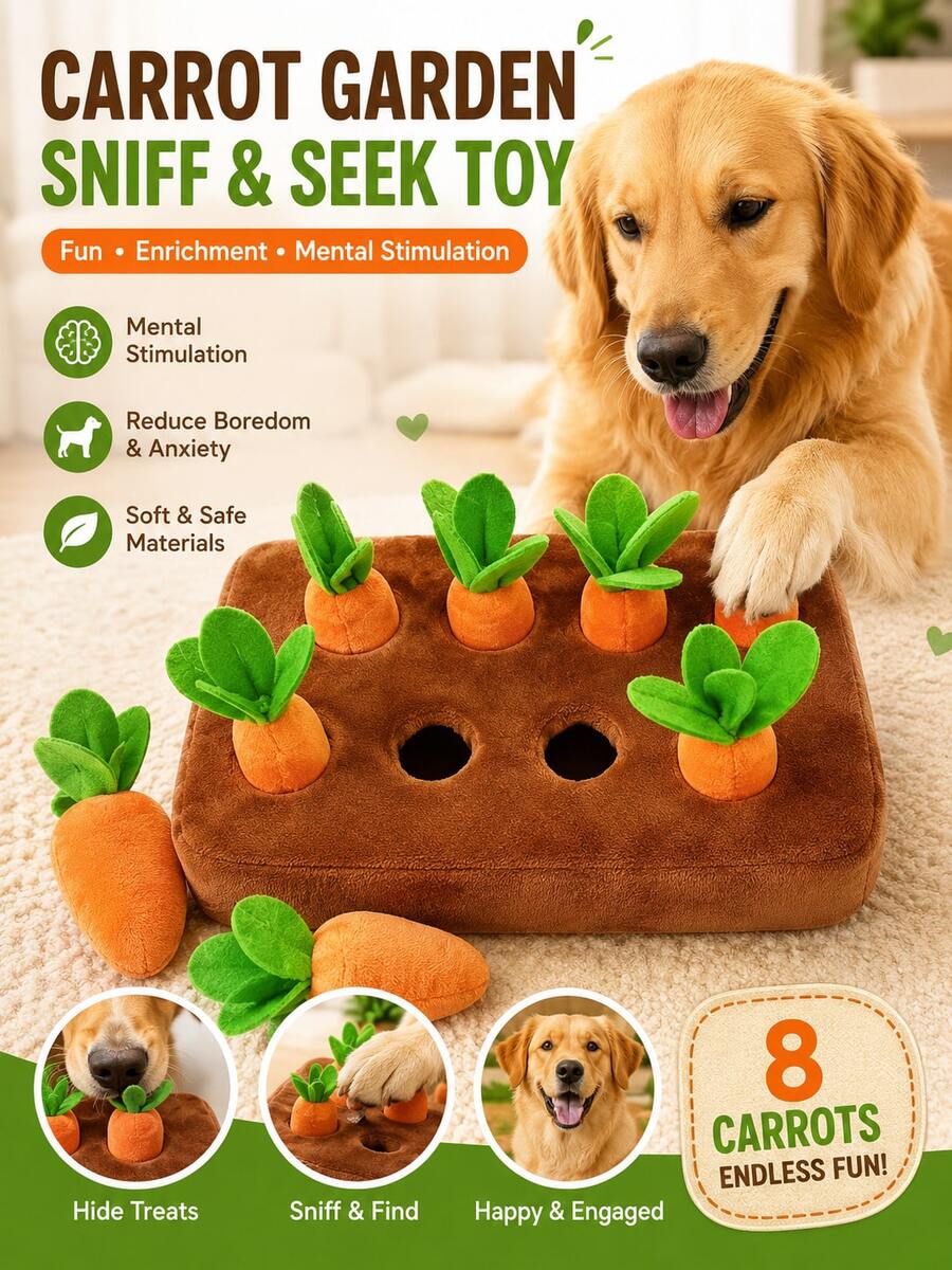 Carrot Pattern Dog Snuffle Mat, Interactive Foraging Puzzle Pet Toy, Soft Plush Washable Slow Feeding Training Mat, Stress Relief Sniffing Mat For Small And Medium Cats And Dogs - Multicolor - View 1