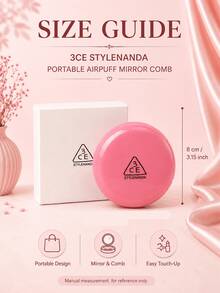3CE Sanxi Jade Portable Cushion Mirror Comb, 8cm Diameter, 2-In-1 Mirror And Comb With Soft Cushion Bristles, Perfect For Touch-Ups And Hair Styling On The Go, Ideal For Personal Use Or As A Gift - Hot Pink - View 10