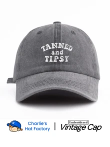 1件 TANNED AND TIPSY 刺繡水洗棒球帽，經典休閒時尚復古軟汗帶可調節輕量百搭爸爸帽 - 白色刺繡 - 查看 22