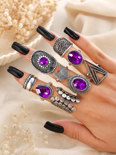 Klaudinni Set Of 9 Purple Rings, Cute