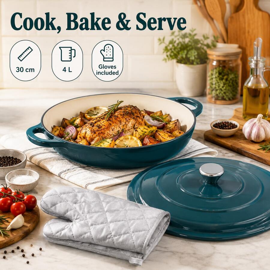 30cm Enamel Cast Iron Dutch Oven With Lid, 4L Round Casserole Pot With Gloves For Kitchen, Dining And Home Cooking - View 1