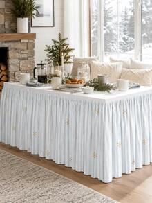 1pc-Blue Checkered Tablecloth With Golden Star Patterns And Ruffled Edges, Suitable For Birthday Parties, Celebrations, Banquets And As Cute Pastel Table Decorations For Home Use. - Blue Plaid - View 3