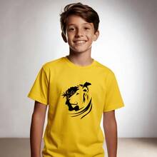 Camiseta Infantil e Juvenil Estampado Jesus e leão 100% Algodão Premium Criança Personalizada Unissex Blusa - Amarelo - Visão 1