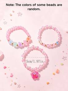 3pcs/Set Macaron Beaded Bracelet With Cute Pendant, Girls Daily Wear Decorative Jewelry Gift - one-size - View 3