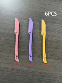 6pcs Stainless Steel Folding Razors, Portable Folding Handle With Patterned Safety Razors, Beauty Tools - Multicolor - View 8