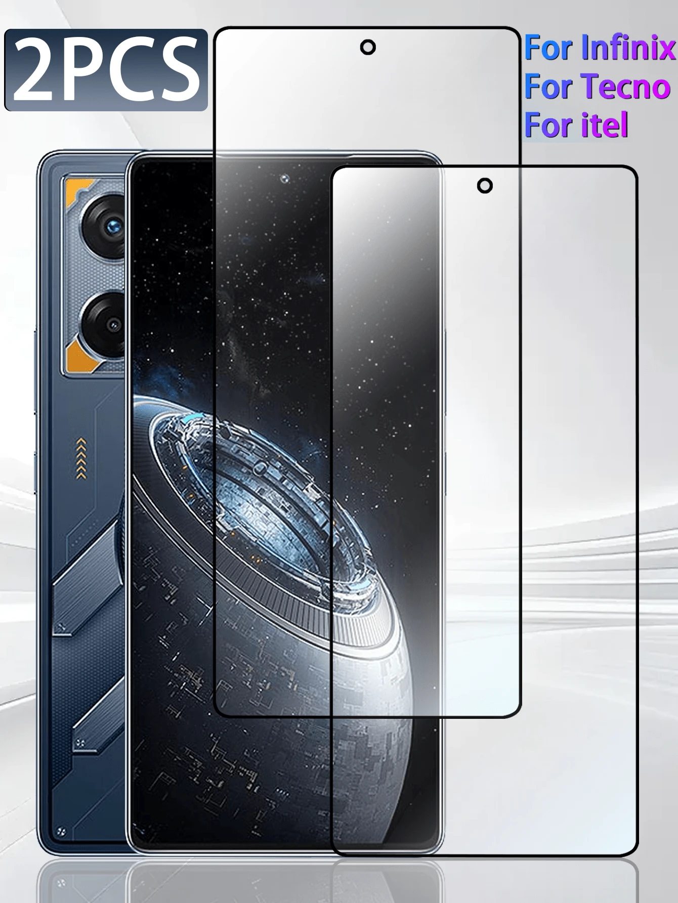 2 piezas Película protectora de pantalla, compatible con Infinix y otros modelos, película de vidrio templado de alta definición, dureza 9H, compatible con fundas de teléfono, fácil de instalar, resistente a arañazos, sin burbujas, cobertura completa. - transparente - Ver 1