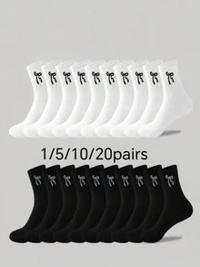 20/10/5/1 Pair Women's Bow Pattern Knitted Short Socks, Soft Elastic, Breathable Casual Mid-Calf Socks, Suitable For Daily Wear, Black And White Classic Aesthetic Socks, Y2K Balletcore Street Style Socks - Multicolor - View 21