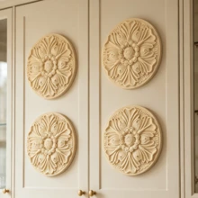 4pcs Solid Wood Carving Circular Decals, Home Decorations, Woodworking Supplies, Suitable For Cabinets, Doors And Windows, Furniture, Background Walls, Porches, Offices And Other Decorations, Holiday Decorations, DIY Decorations. - Multicolor - View 9