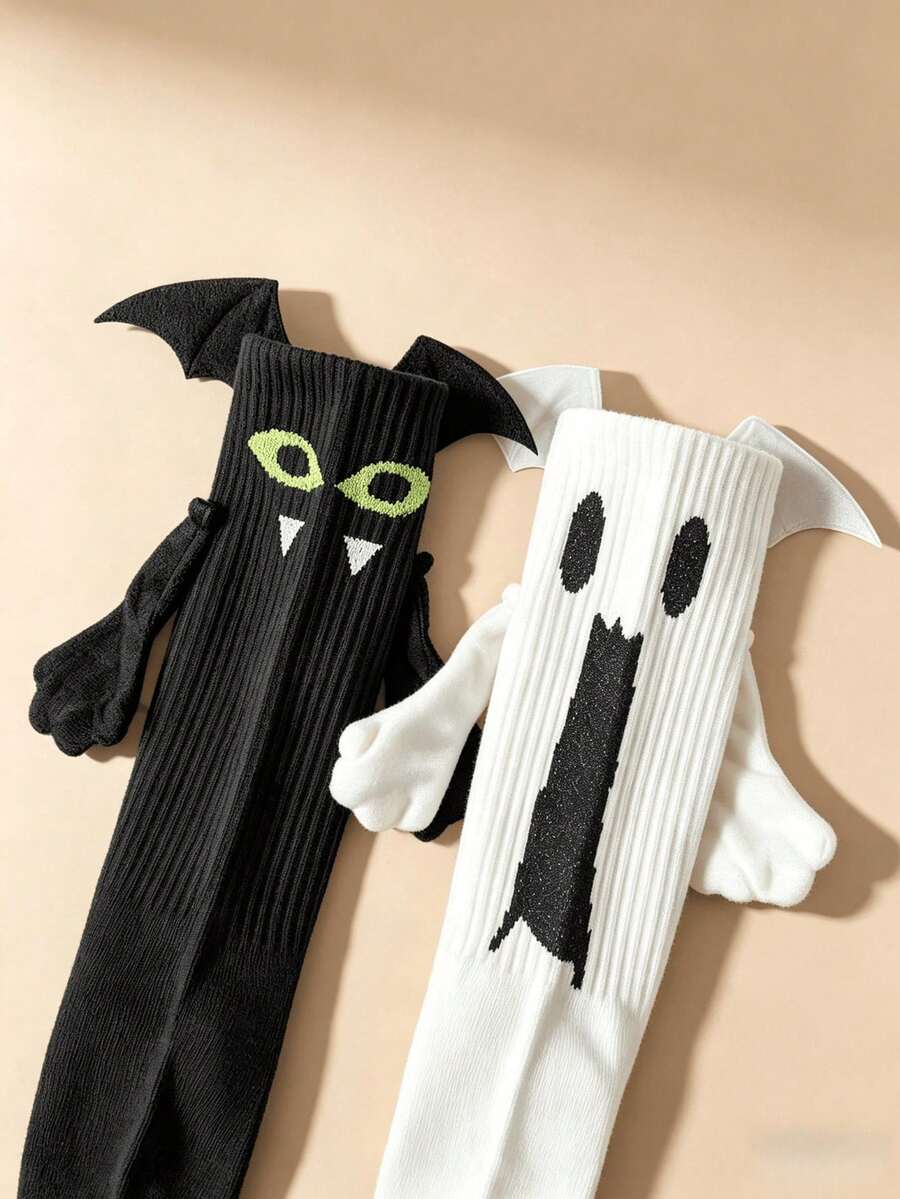 Women's Halloween Ghost & Bat Socks, Funny Novelty Mid-Calf Socks With Wings, Party Prank Mid-Calf Socks - Multicolor - View 1