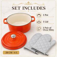 6L Round Enamel Coated Cast Iron Pot With Lid And Gloves, 28cm Cooking Casserole For Braising Roasting And Serving - View 6