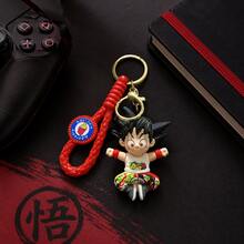 Miniso Dragon Ball Goku Figure Keychain With Red Braided Wrist Strap And Gold-Tone Key Ring, Anime Character Bag Charm For Backpack And Keys - Style 1 - View 6