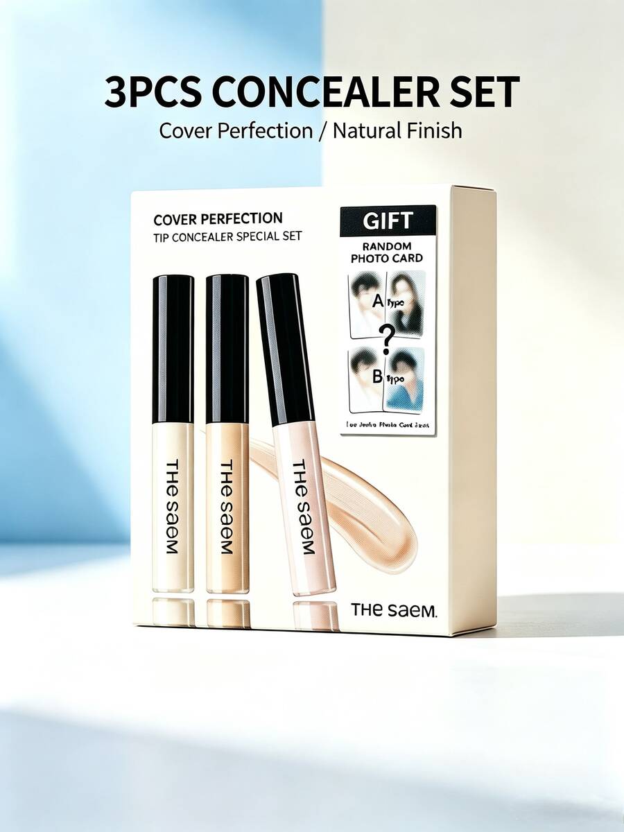THE SAEM 3-Piece Concealer Set, Light Beige #01 + #1.5 + Illuminating Liquid, Includes Random Photo Card - Concealer 3-piece Set - View 1