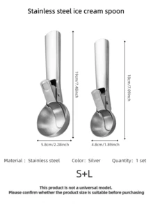 1pc/2pcs Stainless Steel Ice Cream Scoop, Sandblasted Fruit Ball Scoop, Press-Type Ice Cream Scoop, Ice Cream, Kitchen, Suitable For Mother's Day, Christmas, Halloween, Back To School, Outdoor, Restaurant - Silver - View 3