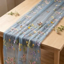 1/3件套刺繡蕾絲四方桌布 派對桌用 花卉花園風輕盈透視桌旗 四季通用 節慶餐桌裝飾 廚房使用 適合婚禮、生日、廚房裝飾 - 藍灰 - 查看 8