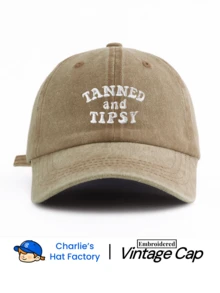 1件 TANNED AND TIPSY 刺繡水洗棒球帽，經典休閒時尚復古軟汗帶可調節輕量百搭爸爸帽 - 白色刺繡 - 查看 14