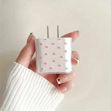 1組粉色印花小愛心透明充電器保護套，防摔防碎防氧化防髒防刮，溫柔風格充電器保護套，適用於Apple 18W/20W快充頭所有型號，送給女友的小眾溫柔禮物 - 時尚之心 粉紅色 - 查看 5
