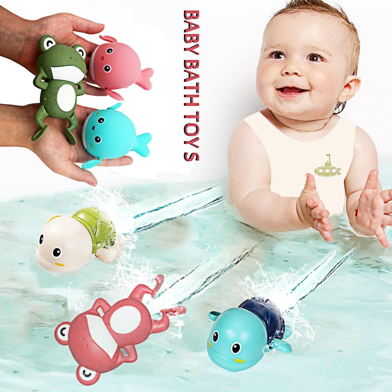 Cute Wind-Up Water Toys Set, Backstroke Frog, Little Crab, Clownfish, Little Turtle Baby Bath Water Play Set - Multicolor - View 1