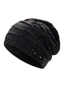 1pc Unisex Autumn/Winter Thermal Lined Knitted Beanie Hat With Ear Flaps, Windproof Warm Versatile Knitted Cap For Daily Outdoor Wear - Multicolor - View 7