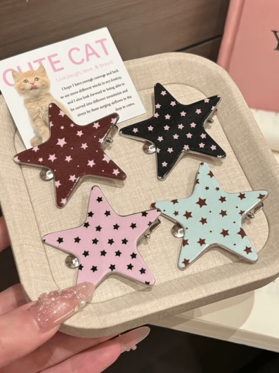 4PCS Vintage Star & Polka Dot Hair Clips, Sweet & Cool Girl Versatile Side Bang Clips, Small Star Print Hair Clips, Multi-Color Star Hair Clips, American Retro Color-Block Star Hair Clips, Glossy Enamel Star Hair Clips, Affordable Hair Accessories, Unique Star Headwear, Daily Commute Versatile Hair Clips