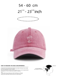 Pink Unisex Y2K Style Embroidered Palm Tree Washed Baseball Cap, Outdoor Sun Protection Hat For Sports, Sunshade And Daily Commute - Pink - View 3