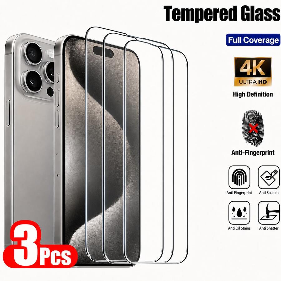 CASECOPS 3PCS High Definition High Transparency Screen Protector, Made Of 9H+ Hardness Tempered Glass, Excellent Scratch Resistance And Wear Resistance, Keeps Screen Surface Smooth And Intact During Daily Use Whether Stored With Keys, Cards, Providing Continuous Reliable Protection For Phone Screen. Compatible With IPhone 11-17 All Models, Suitable For Phone Cases And Accessories - 3PCS - View 1
