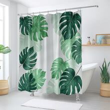 1pc Gradient Monstera Leaf Minimalist Green Plant Shower Curtain Decorative Shower Curtain, Bathroom Accessories Home Decor Gift - Includes 12 Hooks - Multicolor - View 5