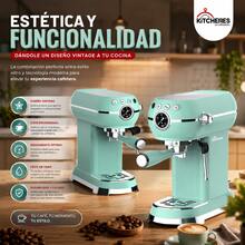 Cafetera Eléctrica Retro Kitchenes, Espresso, Capuchino y Espuma, de 1.5L, 600W de Potencia, Color Verde Menta, Diseño Vintage y Elegante, Fácil de Limpiar - verde menta - Ver 7