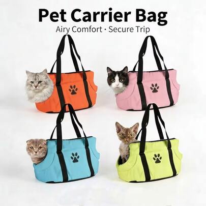 Gestapelde schoudertassen voor dieren met voetafdrukpatroon, een set van twee tassen (één grote en één kleine), Podroine rugzakken voor huisdieren, crossbody tassen voor katten, geventileerde rugzakken voor dieren voor in de auto. Willekeurige kleuren