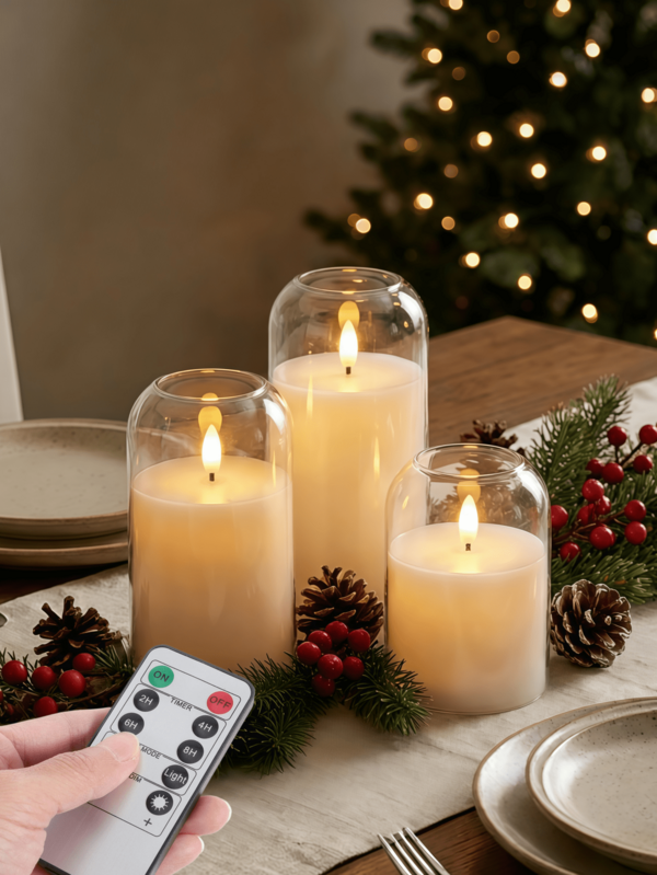 1/2/3pcs LED Flameless Candles With Remote Control And Timer, Suitable For Table Centerpiece, Home Decor, Wedding, Garden, Holiday Party Decoration (Transparent)