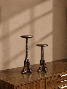 1pc Retro Silver Candlestick, High And Low Combination Fine Column Shape, Hammer Texture Texture Tray Base Details, Long Candle Atmosphere Decoration Items, Living Room, Dining Table, Bedroom, Wedding Party, Festival Celebration Scene - Bronze Hill - View 8